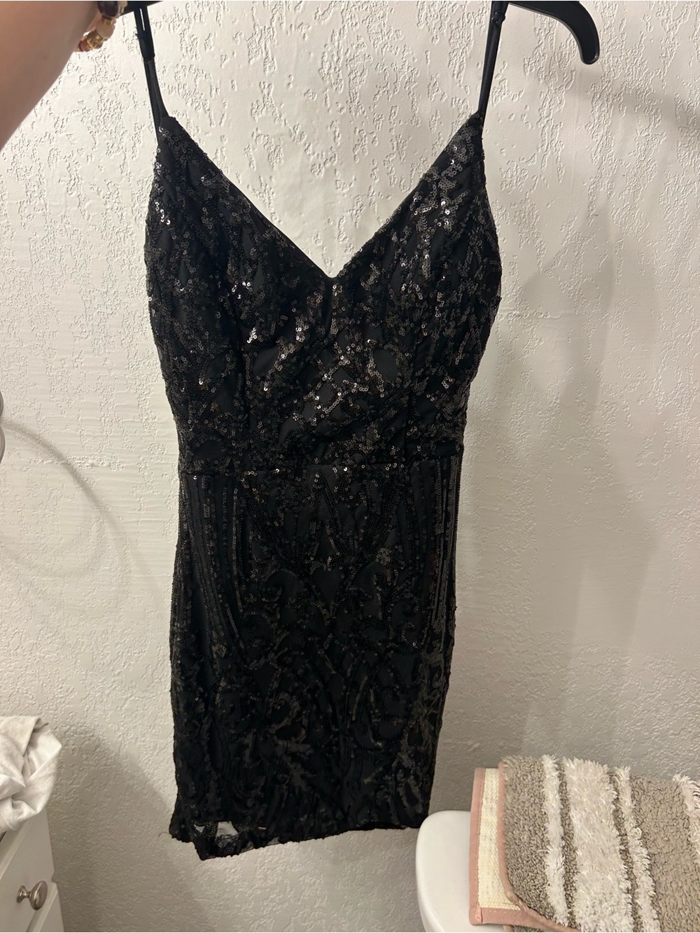 Windsor Black Sequin V-Neck Mini Dress
